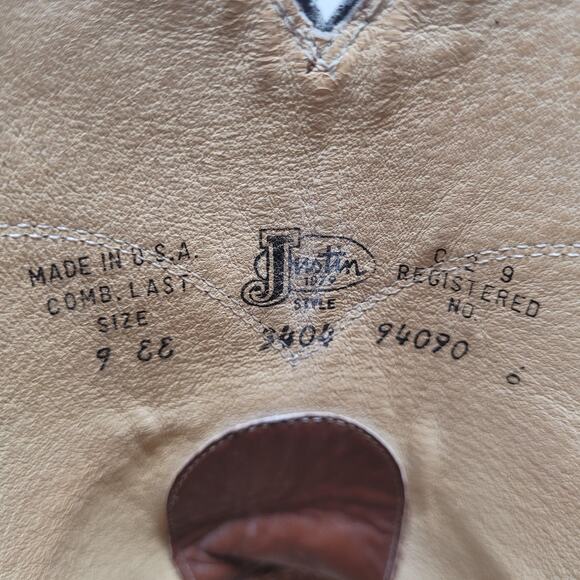 Vintage Justin Boots 9EE Brown Leather Western Cowboy Rodeo Ranch USA 3404 Roper - Picture 12 of 13